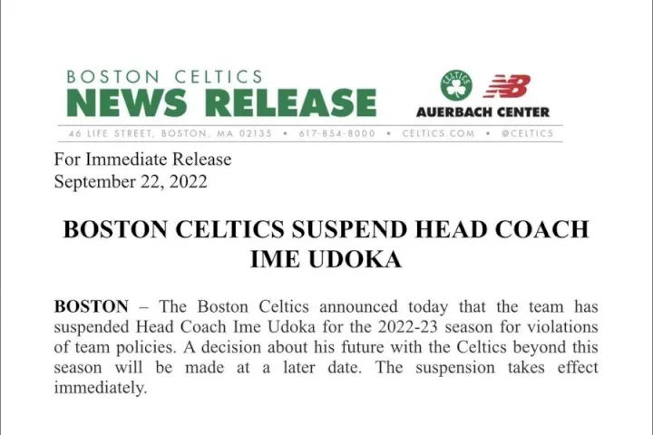 Boston Celtics Suspend Coach, Ime Udoka, After Cheating On Nia Long With Female Staff