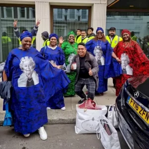 Nigerian Ladies Storm Queen Elizabeth's Burial In The UK Dressed In Their Asoebi Clothes (Photos)