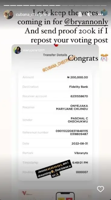 BBNaija: Cubana Chief Priest Gifts Lady N200K For Voting Bryann