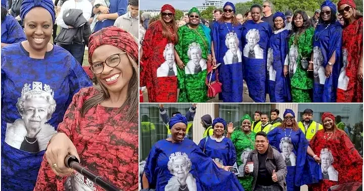 Nigerian Ladies Storm Queen Elizabeth's Burial In The UK Dressed In Their Asoebi Clothes (Photos)