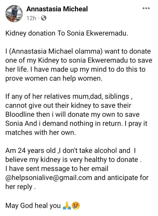 "I Demand Nothing In Return, I Pray It Matches" - Nigerian Lady Offers Her Kidney To Ekweremmadu's Daughter, Sonia