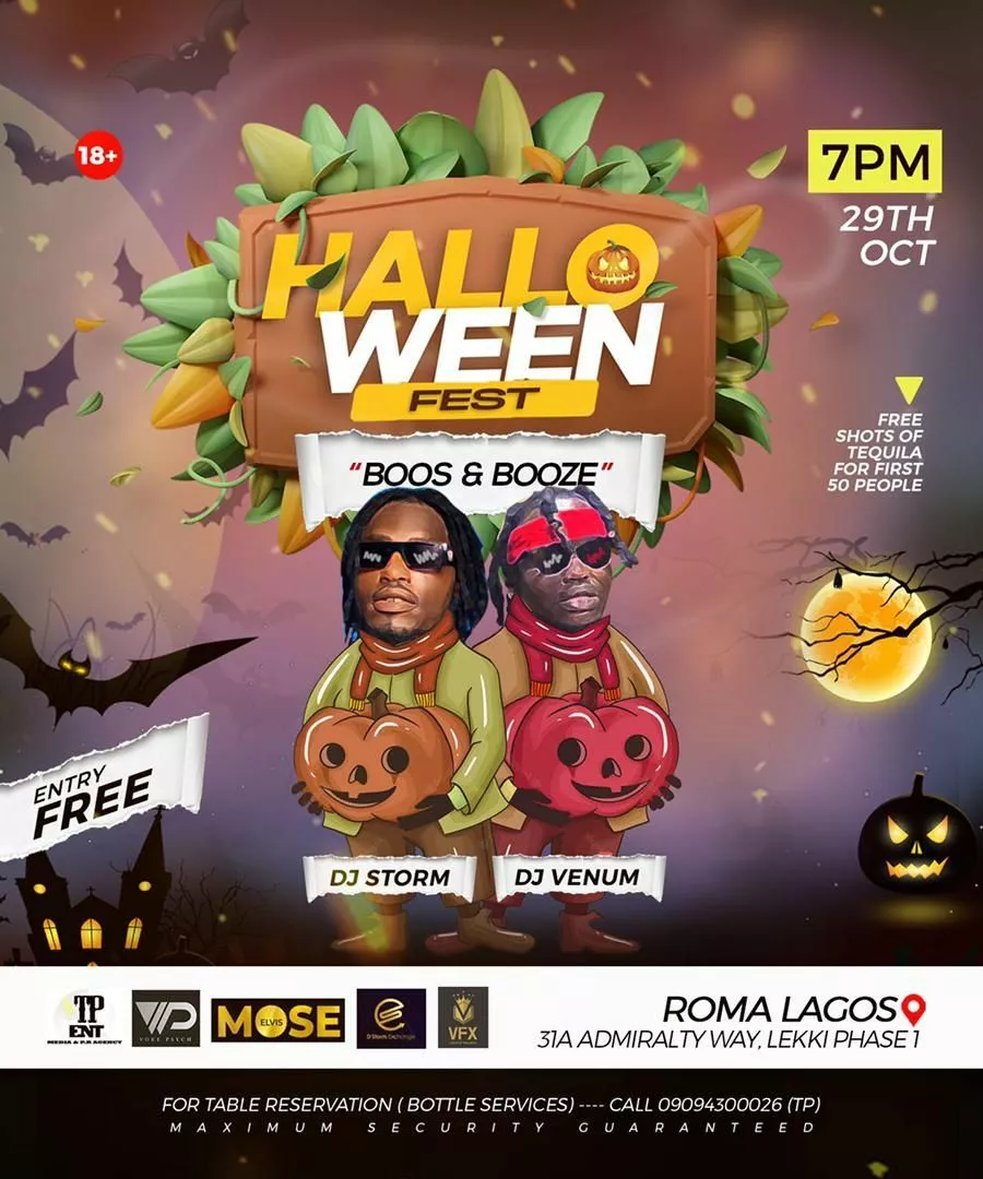Don't Miss The 'HALLOWEEN FEST' At Roma Lagos Hosted by Dj Storm & Dj Venum