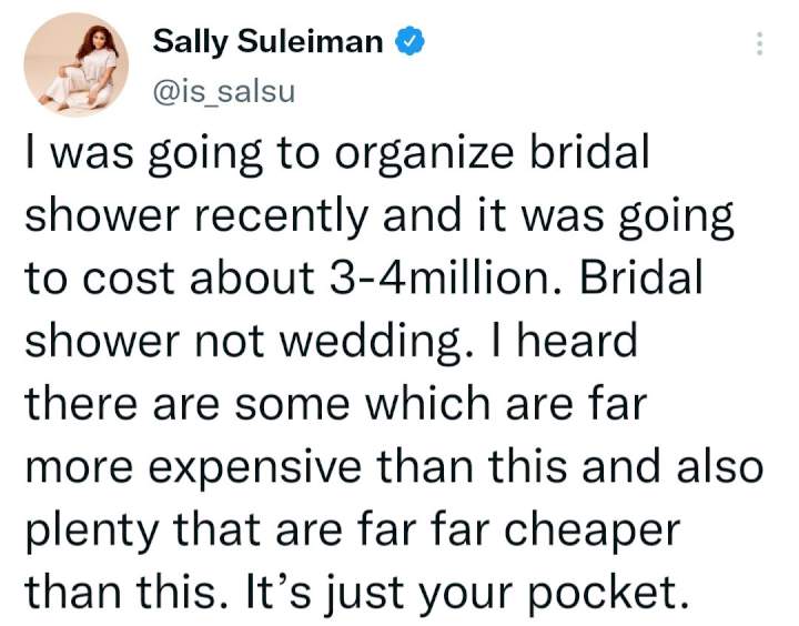 "10 Million Naira Wedding Is Not A Big Wedding" Media Personality Sally Says