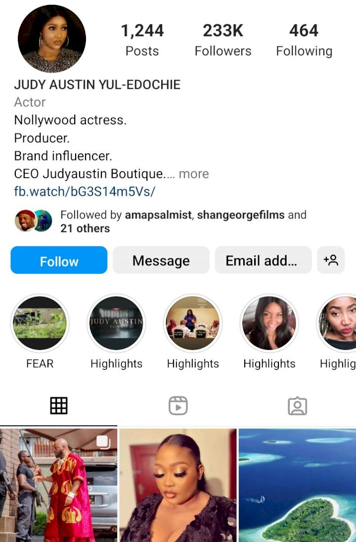 Judy Austin Changes Surname On Her Instagram Bio From "Muoghalu" To "Yul-Edochie"