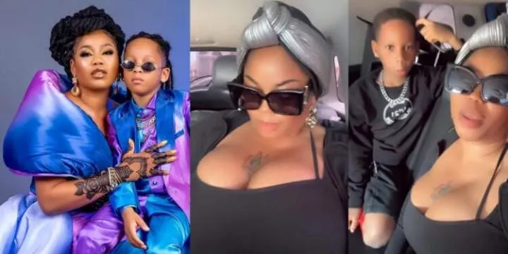 Toyin Lawani Rebukes Son Tenor For Telling Her To Cover Her Cleavage (video)